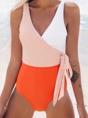 CUPSHE Colorblock One Piece Swimsuit M Side Tie NWT